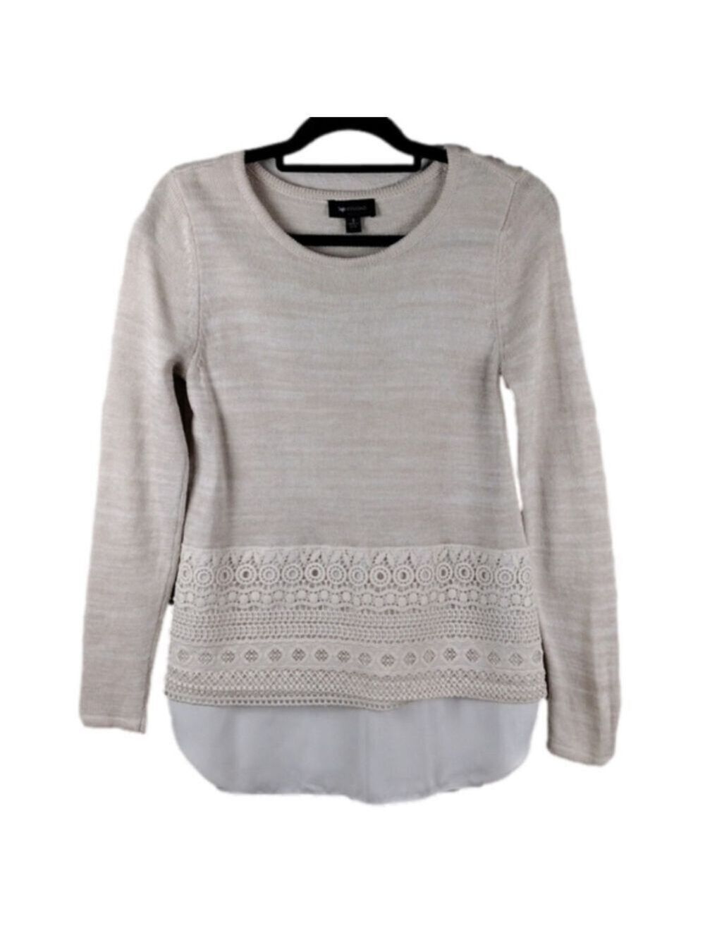 𝅺ab Studio Wheat Scoop Neckline Long Sleeve Layered Shirt Crochet Hem Sweater
